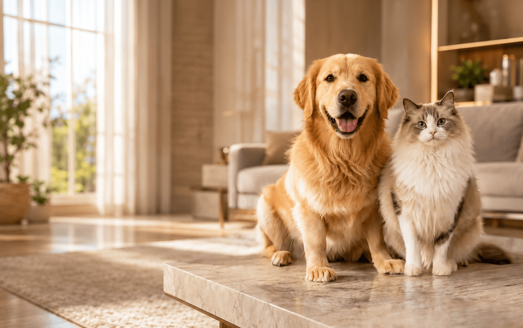 Kedi ve köpek ile Wag & Whisker premium evcil hayvan takviyeleri — tüy, eklem, sindirim ve sakinlik formülleri